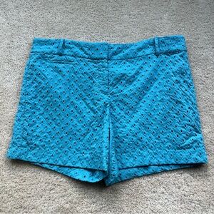 Ann Taylor LOFT Turquoise Blue Cotton Eyelet Riviera Shorts - Size 14 - EUC